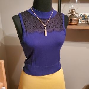Express royal blue lace detailed sleeveless sweater tee
